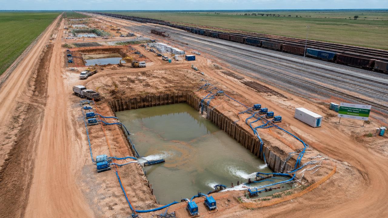 Obra de terminal ferroviaria con sistema de abatimiento del nivel freático